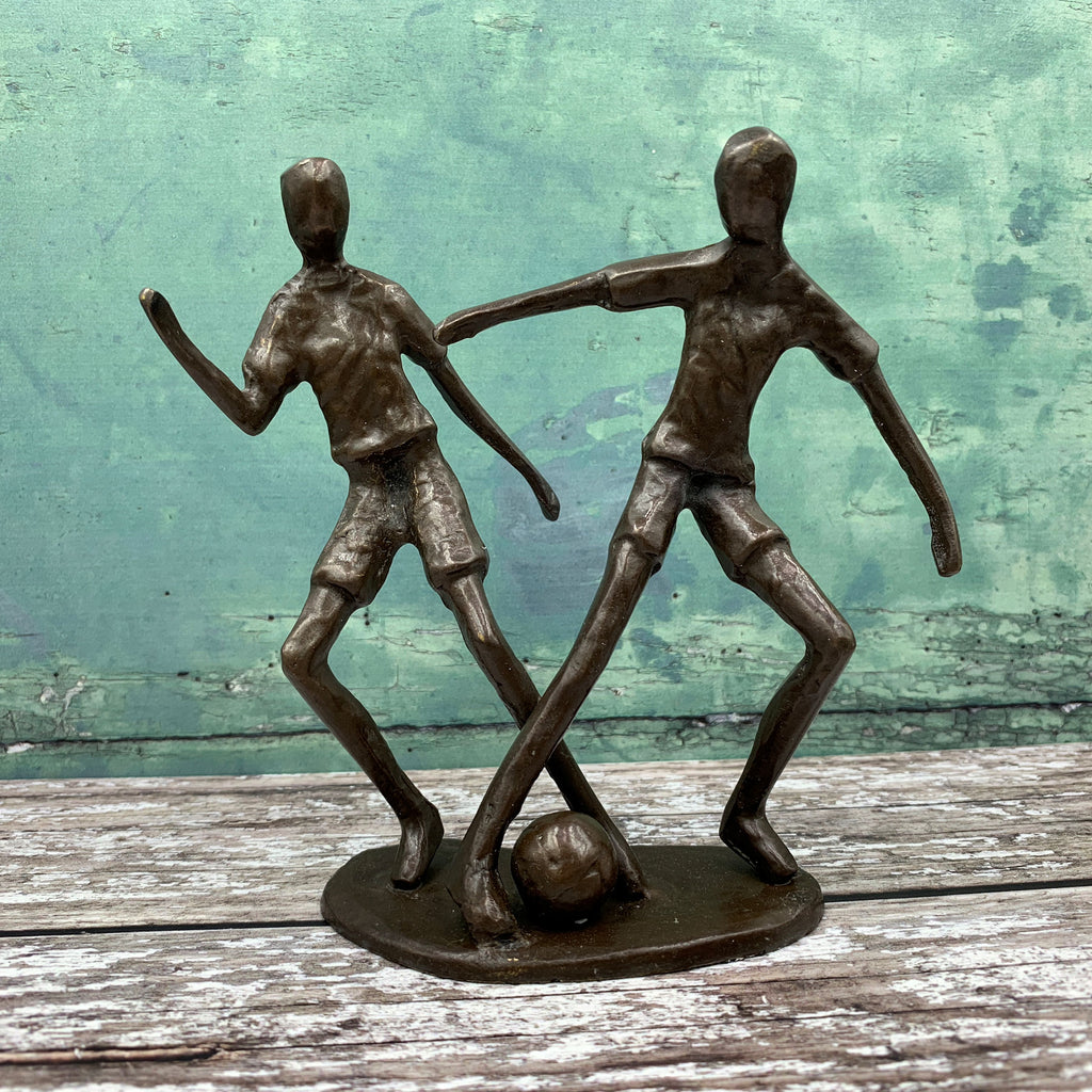 Solid Bronze Sculpture - Two Footballers